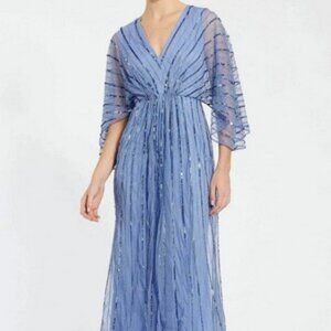 Mac Duggal Periwinkle Blue Beaded Kimono Sleeve A Line Midi Dress